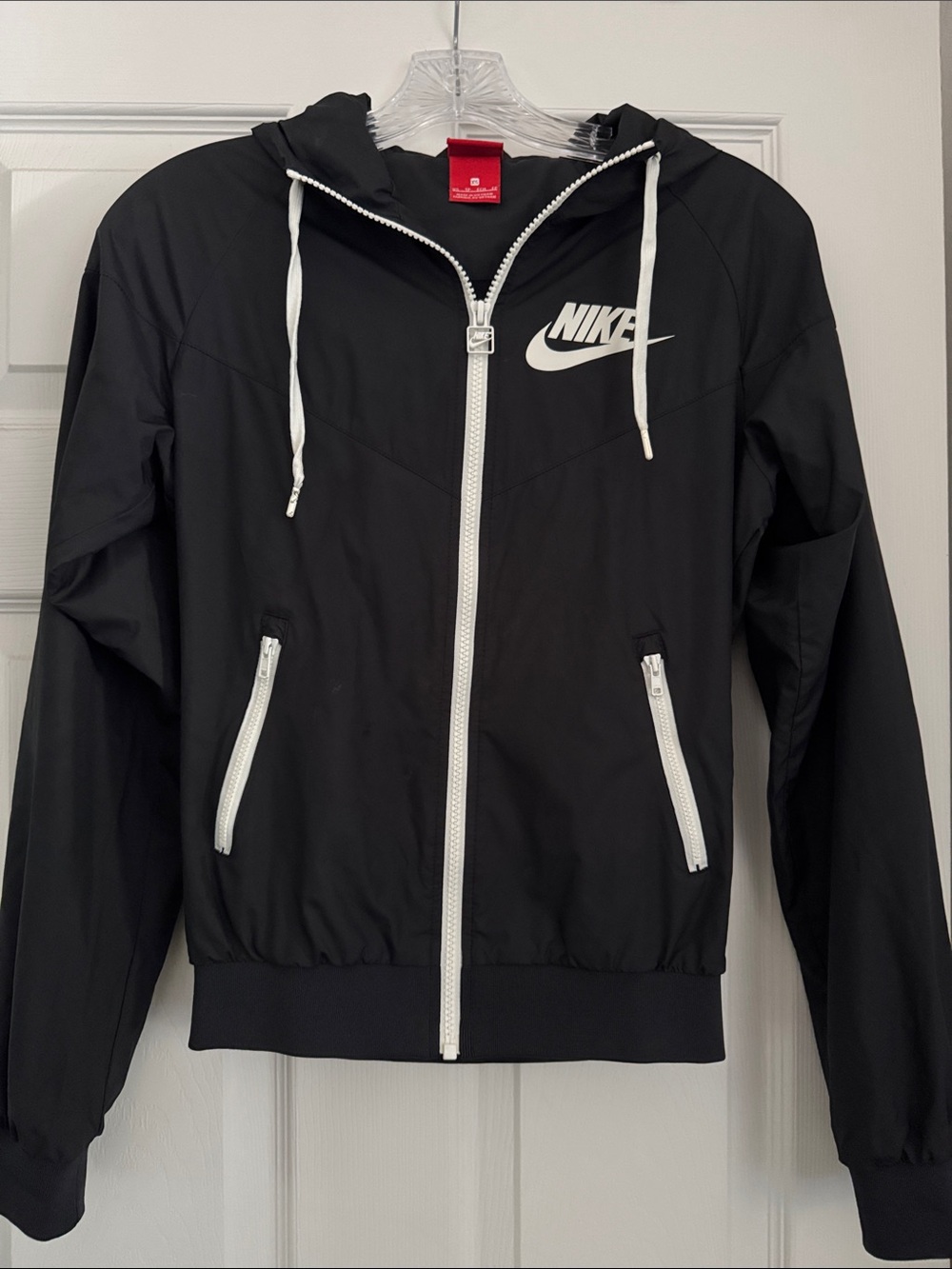Nike Vintage Black Hooded Jacket with White Trim